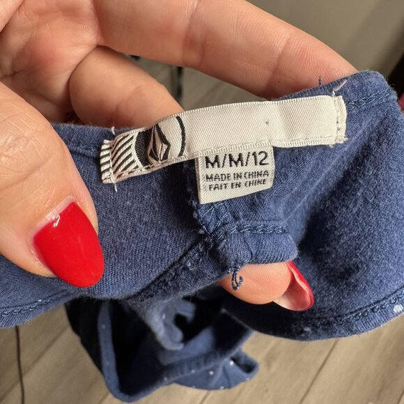 Volcom Blue Polka Dot Racerback Tank Top M/12 Cotton Modal Blend Womens Sleevele - Picture 2 of 8